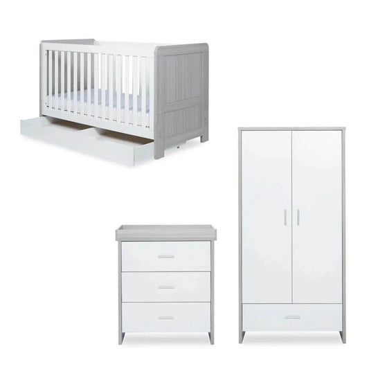 Ickle Bubba Pembrey Furniture Set Under Drawer Ash Grey & White 3 pcs - Premium Pocket Sprung Mattress
