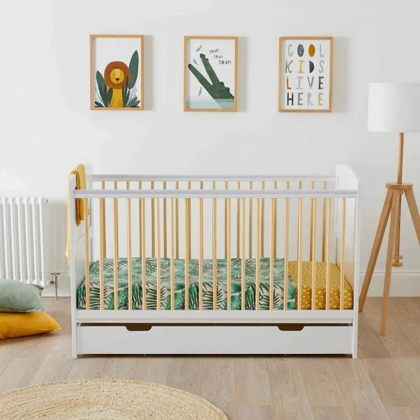 Ickle Bubba Coleby Scandi Cot Bed with Under Drawer Scandi White - Fibre Mattress