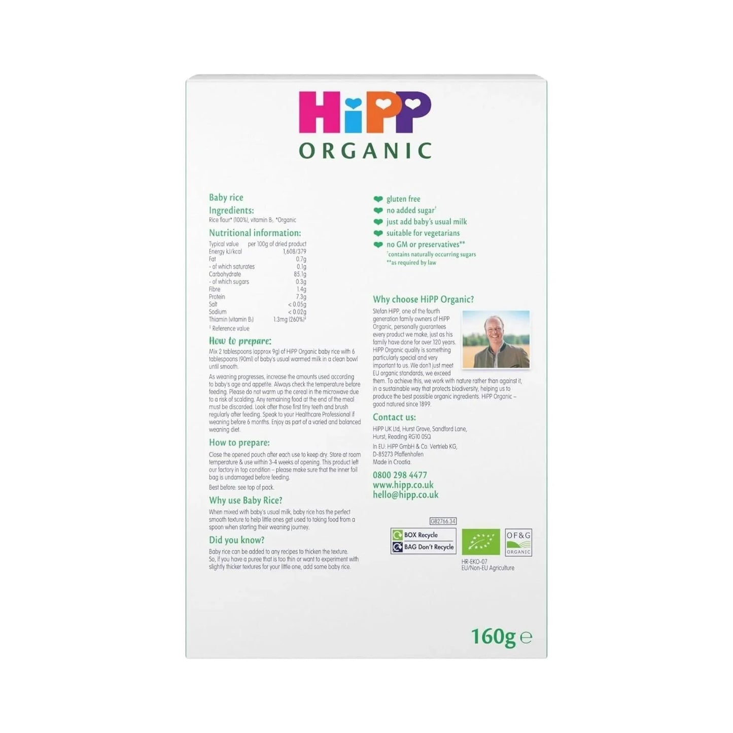 HiPP Organic 100% Baby Rice 6+ months 160g