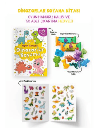 Dinozorlar Boyama Kitabı - Oyun Hamuru, Oyuncak ve Çıkartma Hediyeli