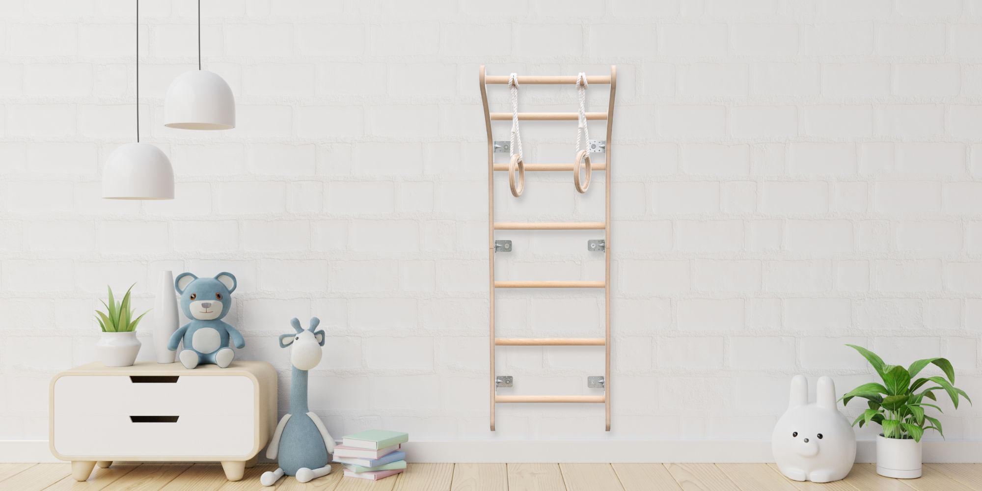 MAMOI® Swedish ladder, Wooden gorilla gym for kids, Indoor baby climbing frame for toddlers, Monkey bars and play gym, Childrens climbing wall, Gymnastics bar and equipment for home-3