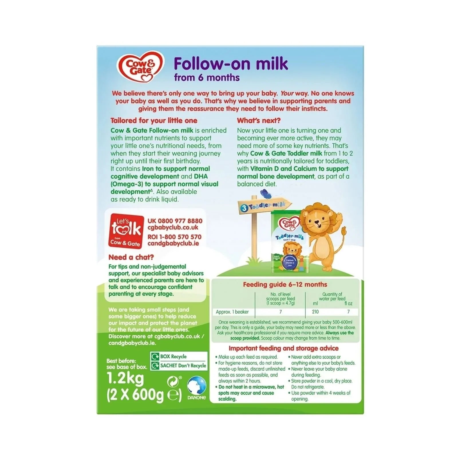 Cow and Gate 2 Follow On Milk Formula 6-12 months 1.2kg (2x600g)