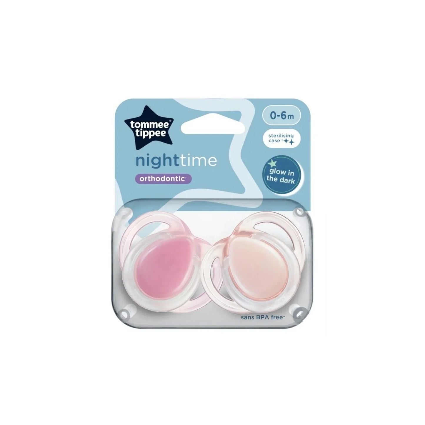 Tommee Tippee Night Time Soother 0-6 months Pack of 2 Assorted