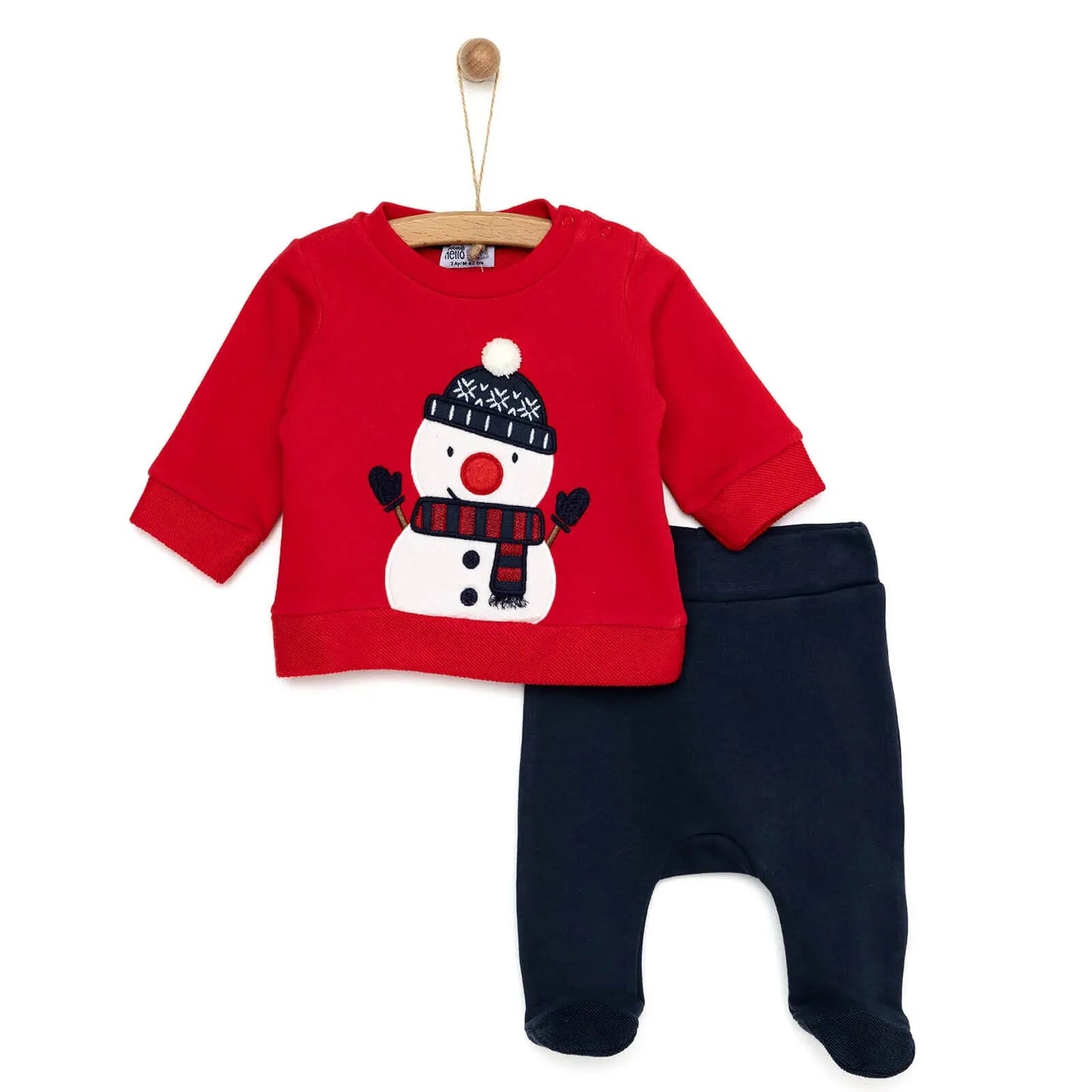 HelloBaby Snowman Sweatshirt-Footed Bottom - Red