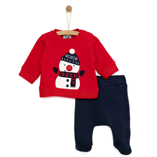 HelloBaby Snowman Sweatshirt-Footed Bottom - Red