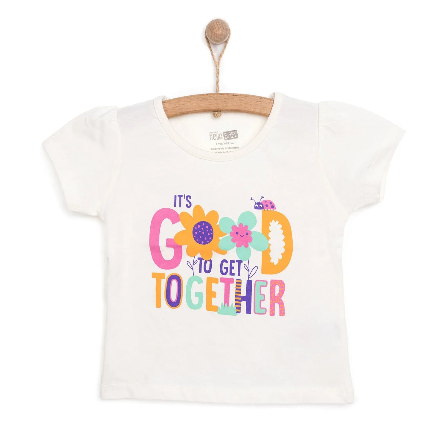HelloBaby Basic Girl Text Patterned T-shirt - Ecru