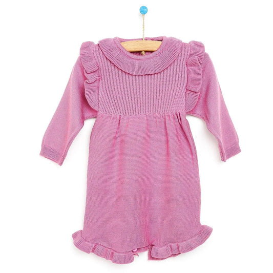 HelloBaby Newborn Frilled Knit Short Overall - Lilac