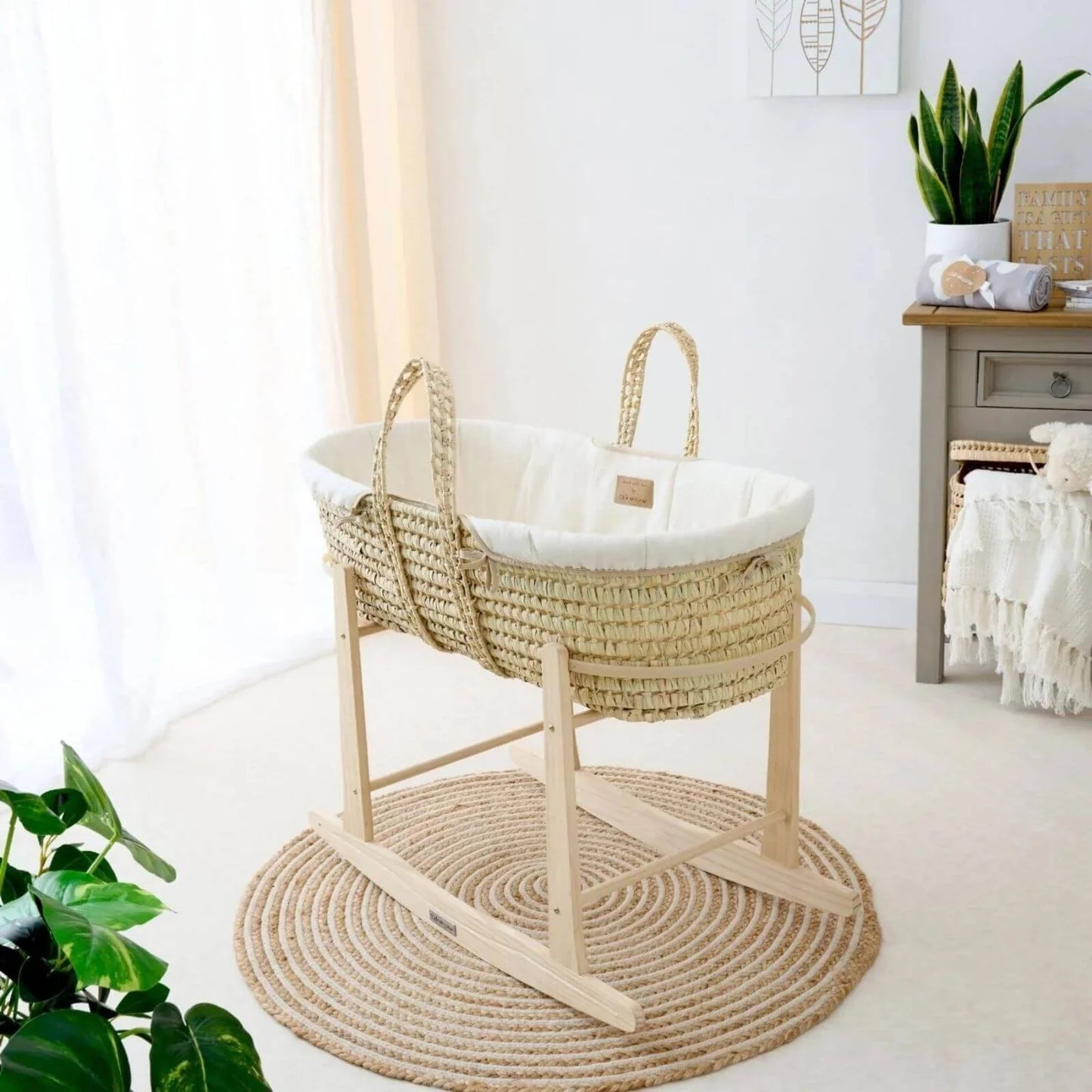 Clair de Lune Cream Organic Palm Moses Basket - Cream