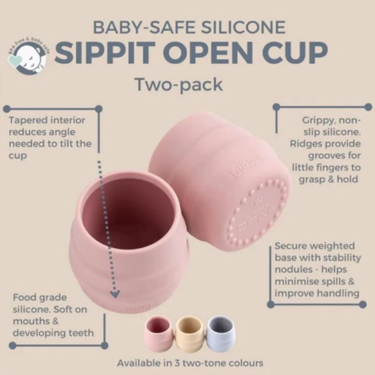 Bibado Sippit Silicone Open Training Cup 6+ months Pack of 2 - Blush