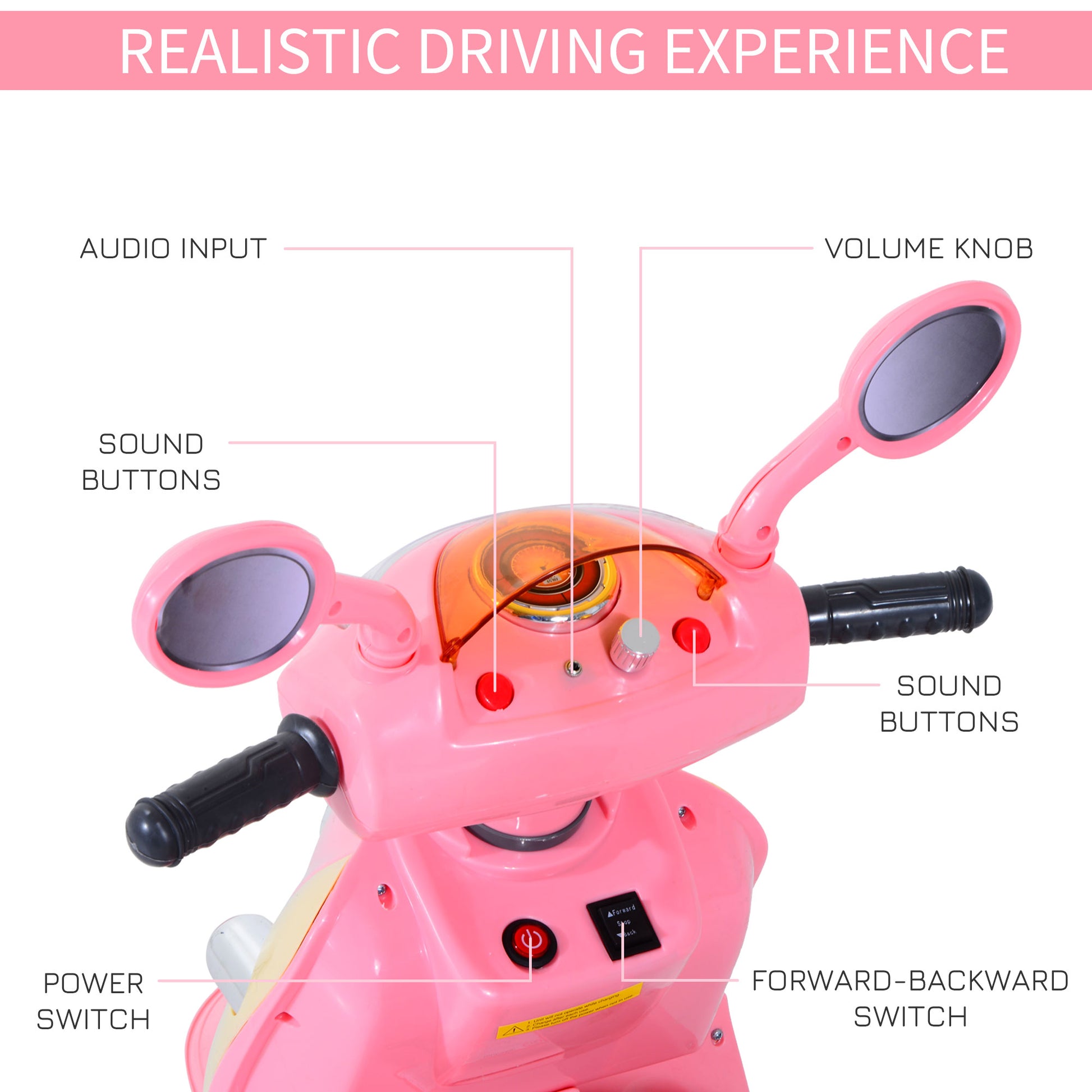 HOMCOM Toy Motorbike Plastic Music Playing Electric Ride-On Motorbike w/ Lights Pink-3