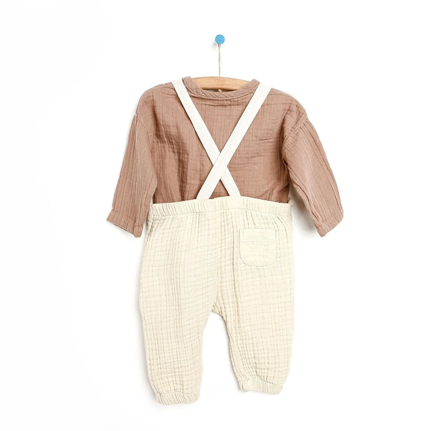 HelloBaby Newborn Muslin Overalls-Sweatshirt - Beige