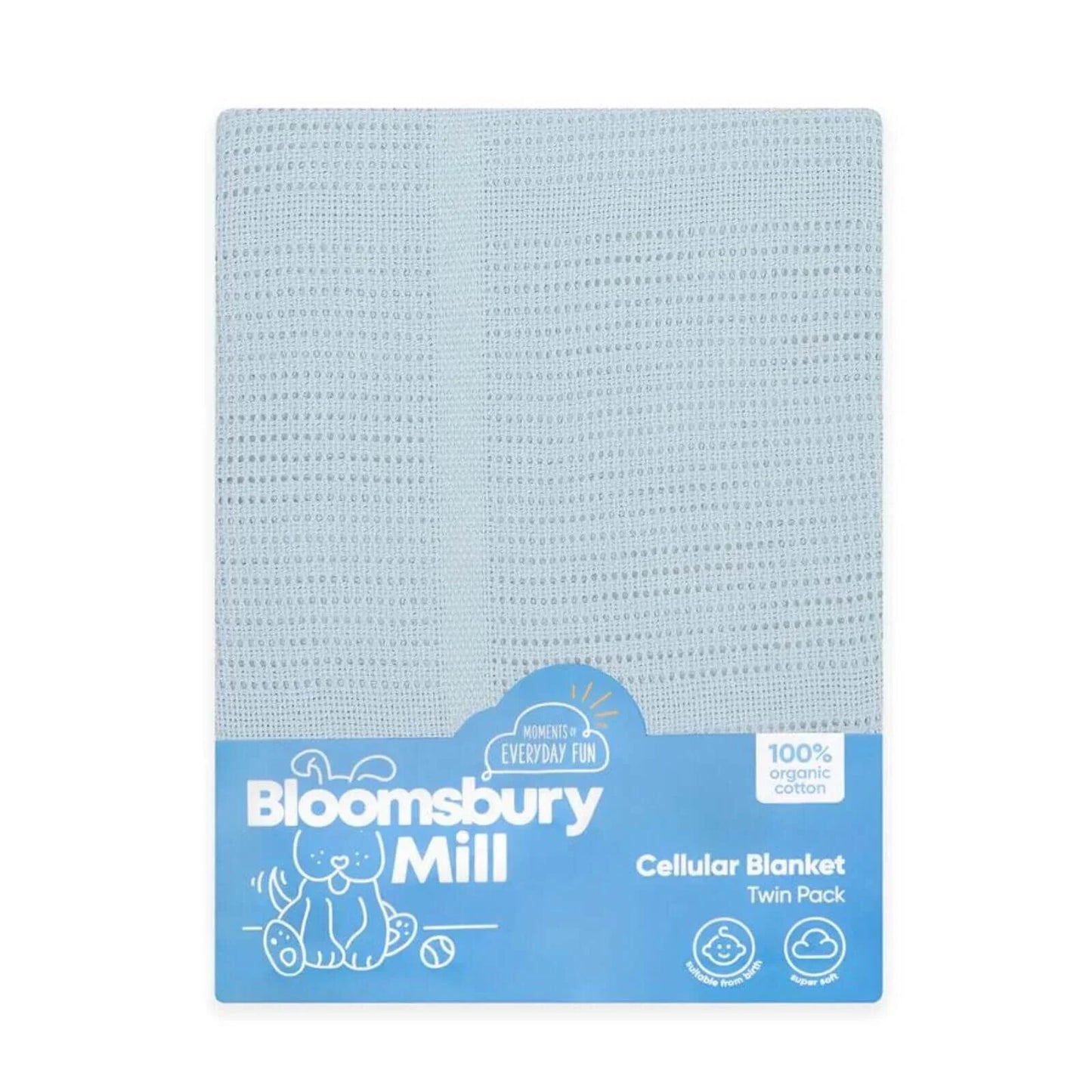 Bloomsbury Mill Organic Cotton Cellular Blankets Newborn Gift Set 2 pcs - Blue