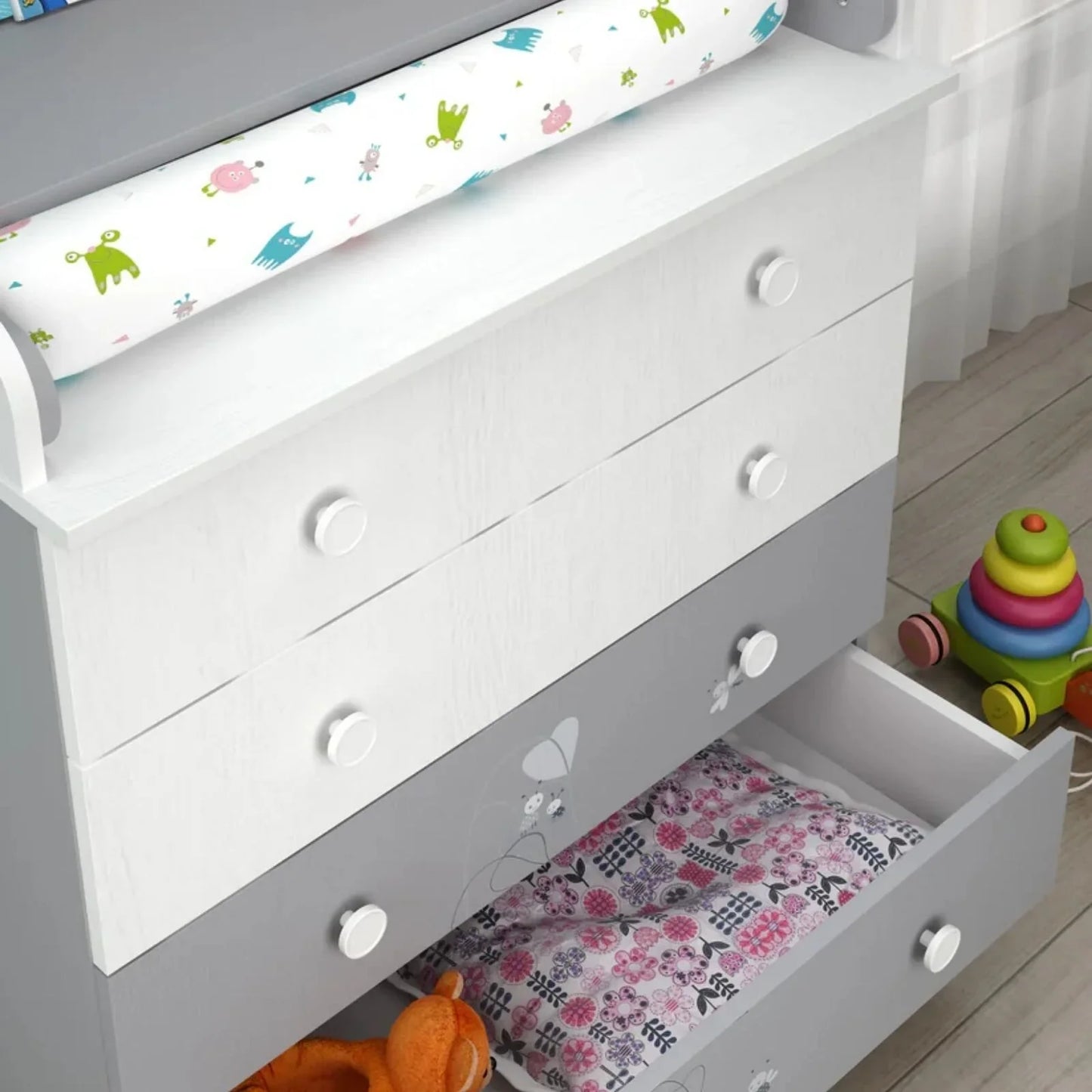 Shefa Kids 800 Teddy Changing Dresser - Grey/White