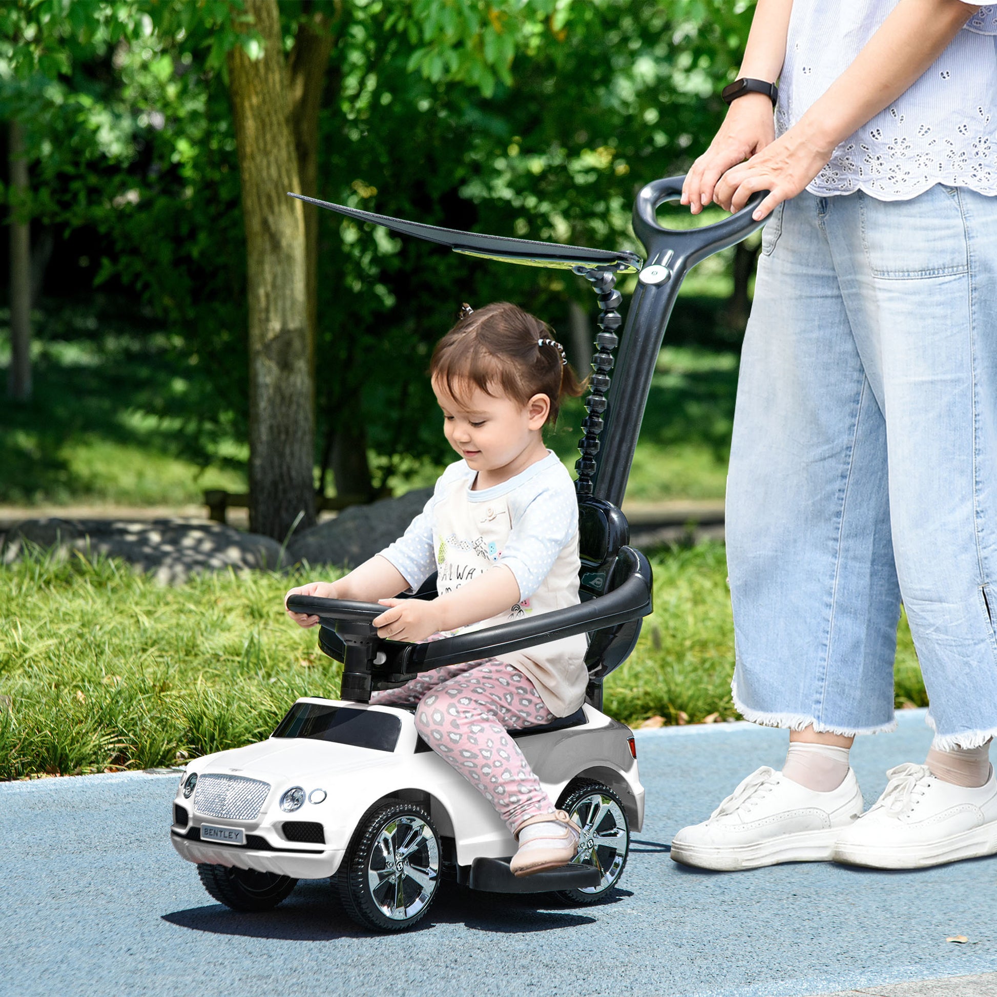 AIYAPLAY Bentley Bentayga Licensed 3-in-1 Baby Push Car,  Ride on Car Sliding Car with Canopy, Horn Music in White-8