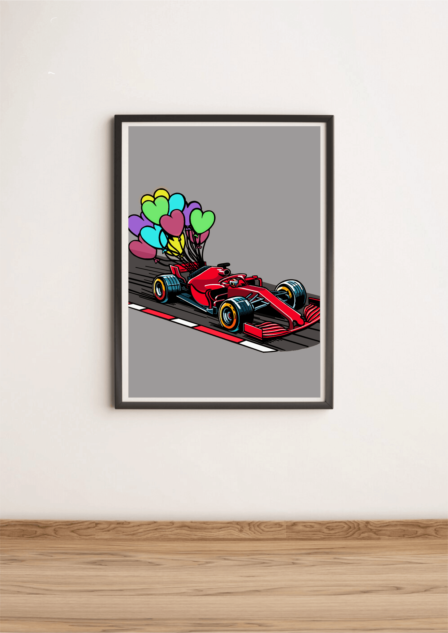 F1 Balloon Car – Whimsical Racing Art Print - mezetto KEOLIX KEOLIX