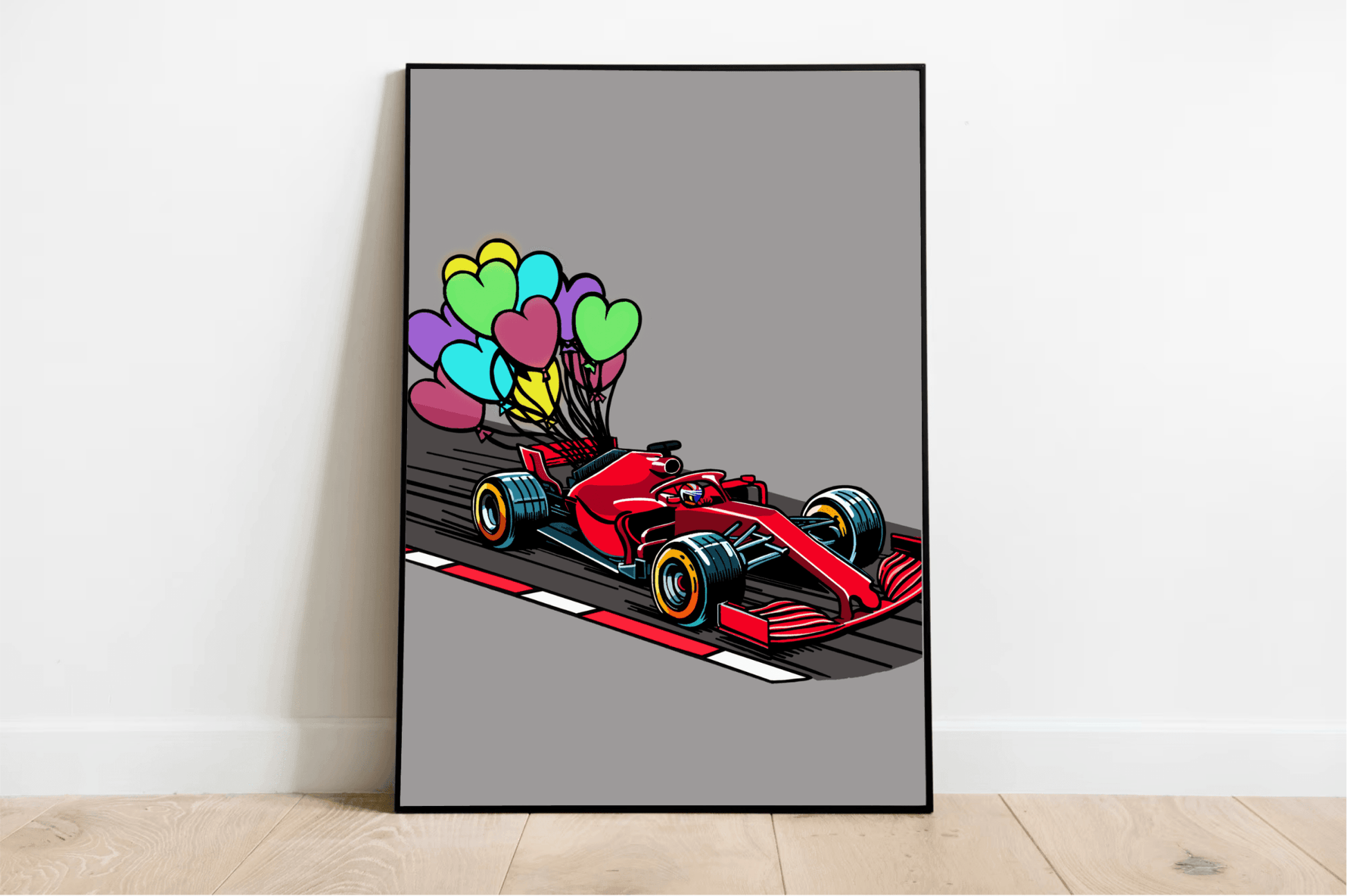 F1 Balloon Car – Whimsical Racing Art Print - mezetto KEOLIX KEOLIX