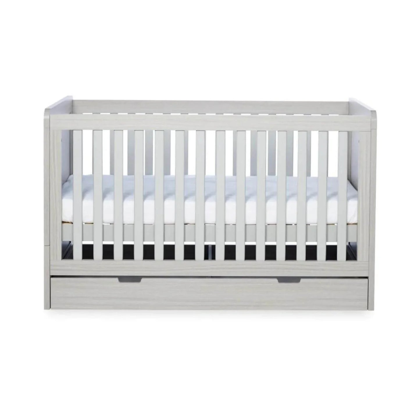 Ickle Bubba Pembrey Cot Bed & Under Drawer Ash Grey - Premium Sprung Mattress