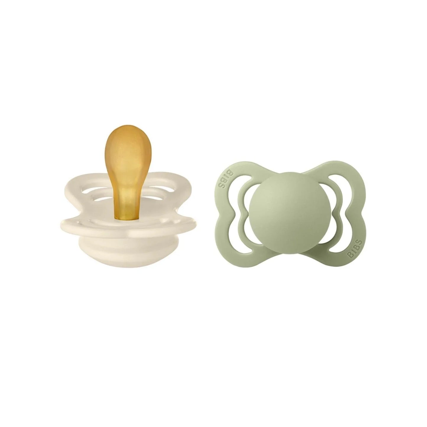 BIBS Supreme Latex Soothers 0-6 months Pack of 2 - Ivory & Sage