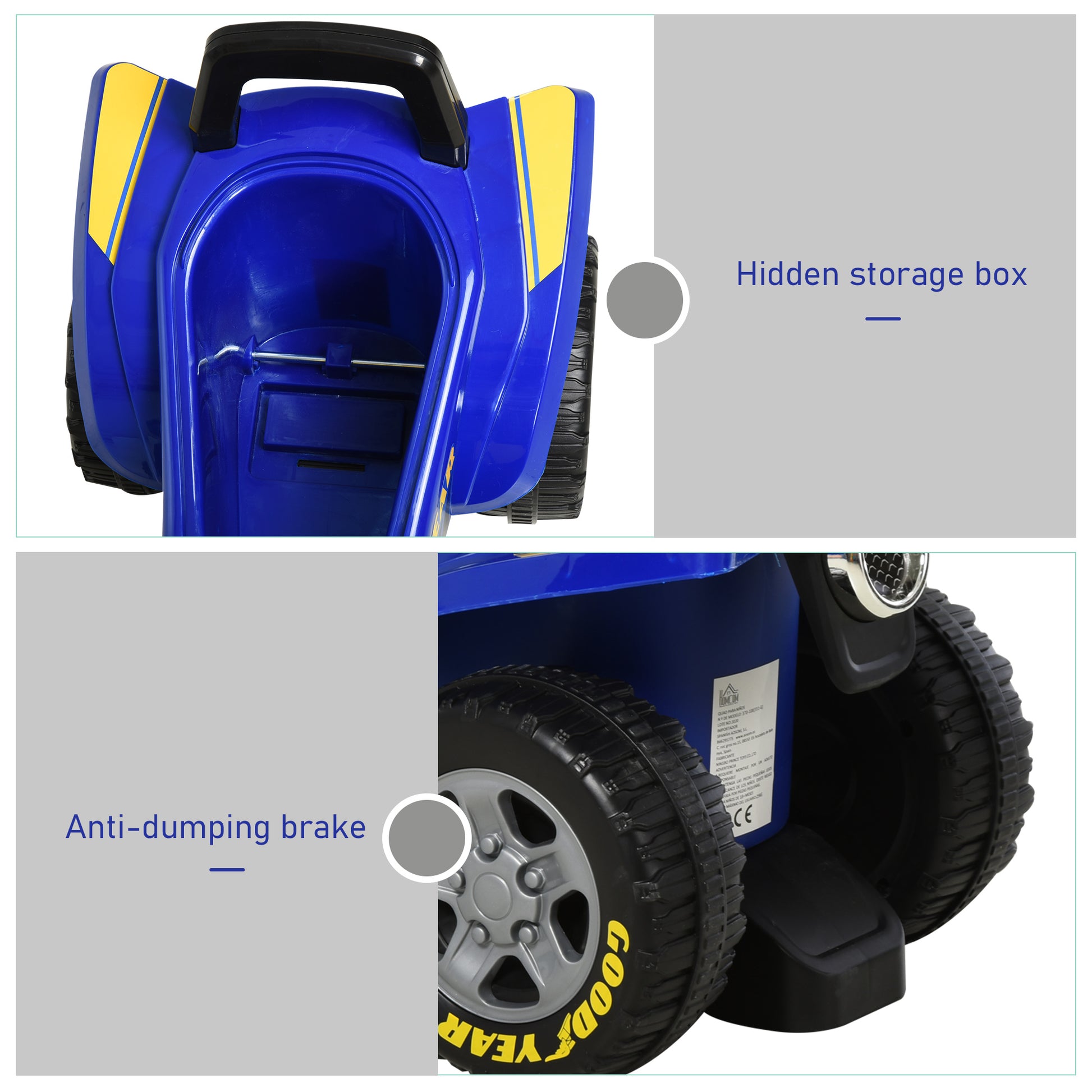 Kids Quad Bike Walker with Engaging Sound Effects, Sturdy PP Construction, Vibrant in Yellow & Blue | HOMCOM-5