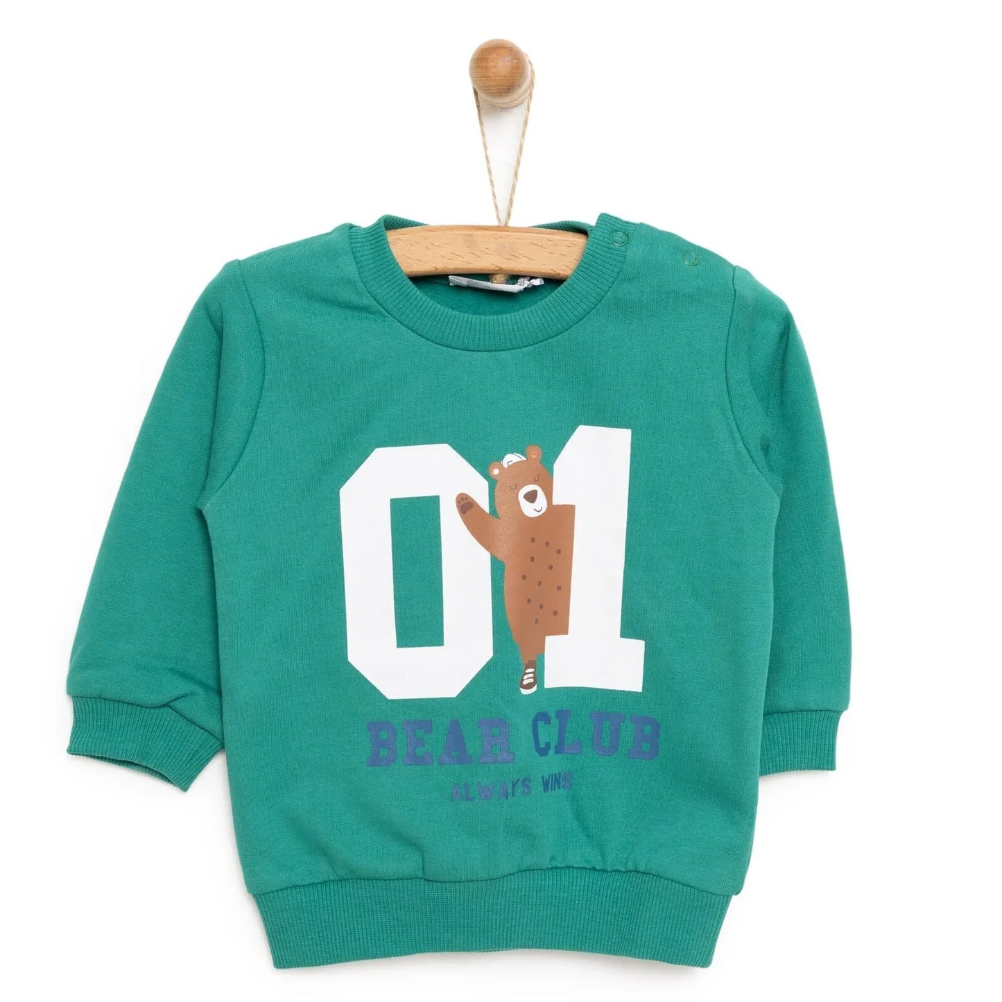 HelloBaby Basic Boy Low Raised  Bear Printed Sweatshirt - Dark Green