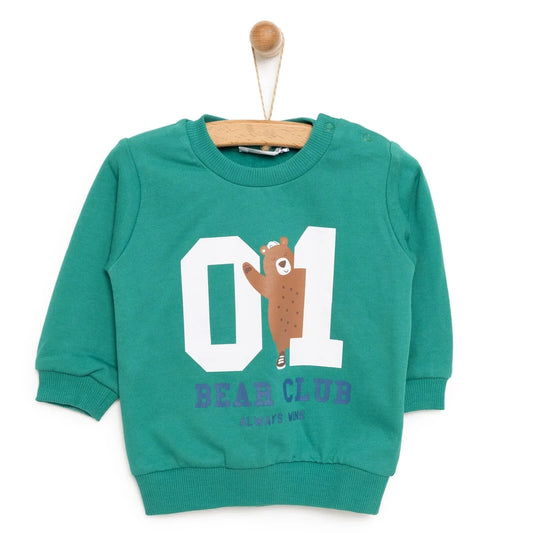 HelloBaby Basic Boy Low Raised  Bear Printed Sweatshirt - Dark Green