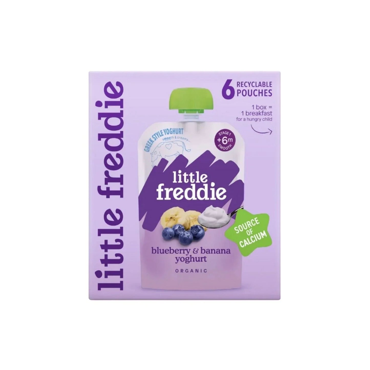 Little Freddie Organic Blueberry & Banana Yoghurt Baby Food Pouch Multipack 6+ months 600g (6x100g)