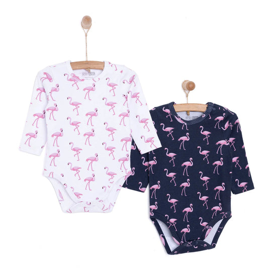 HelloBaby Girl Flamingo Printed 2-Pack Long Sleeve Body - Navy Blue
