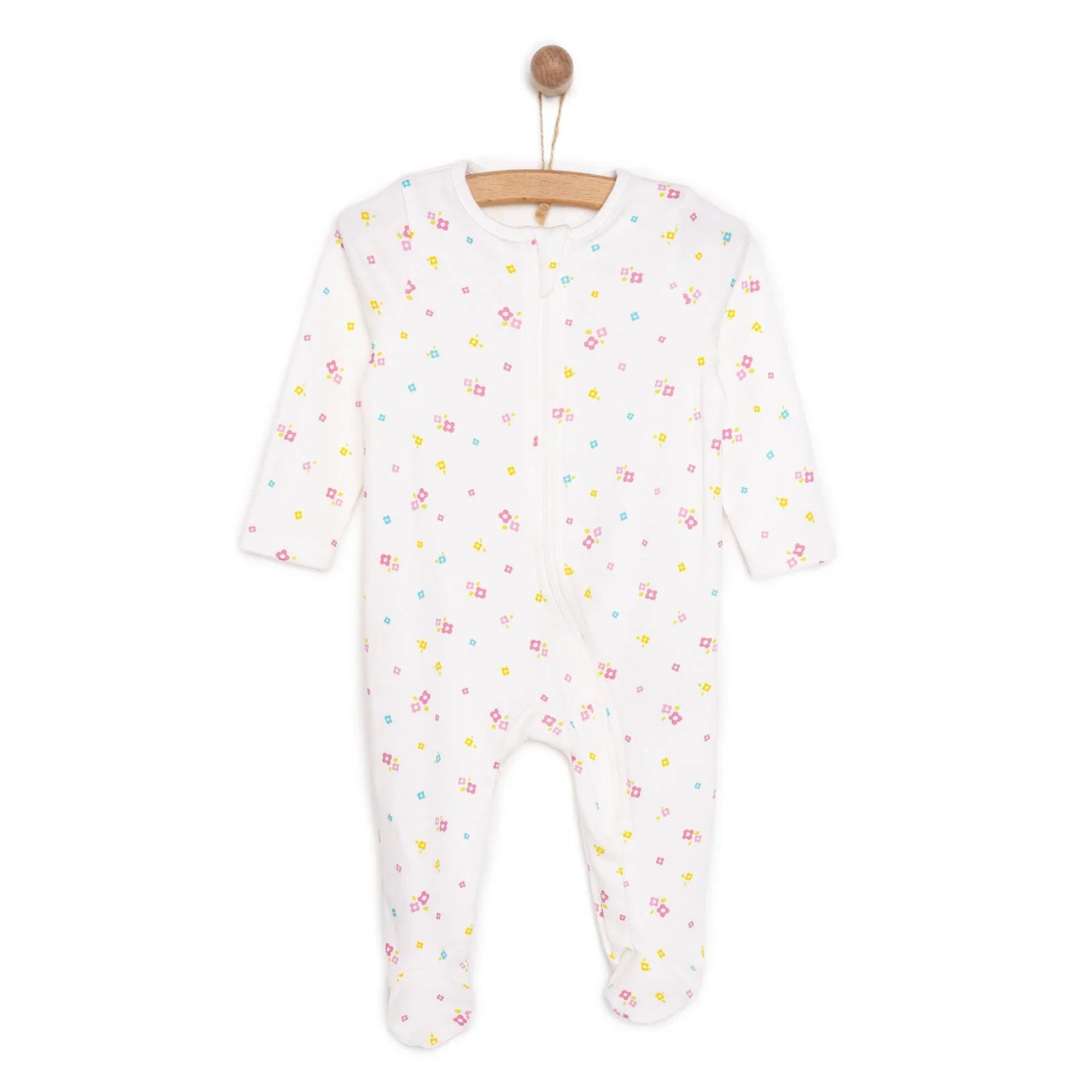 HelloBaby Newborn Girl Footed Jumpsuit - Ecru