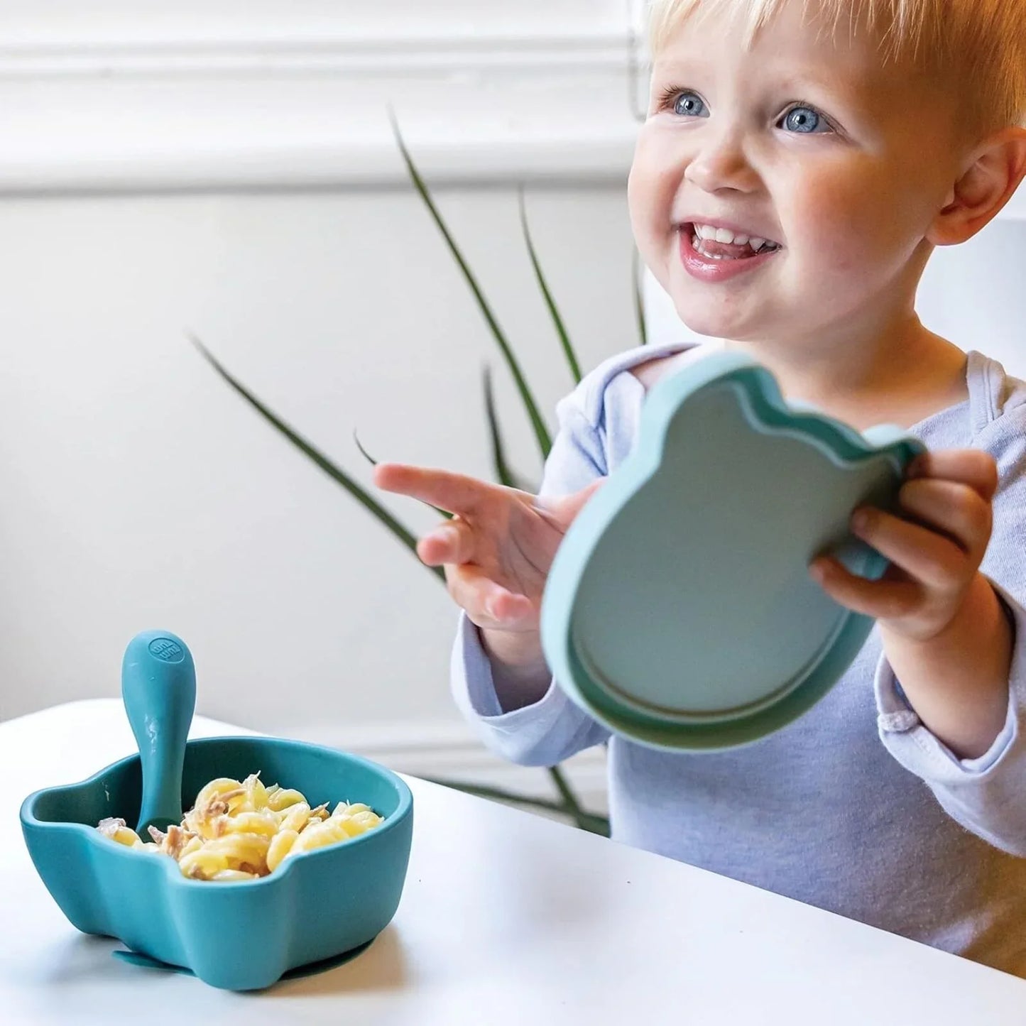 TUM TUM Silicone Weaning Bowl & Spoon Set Boris Bear - Blue