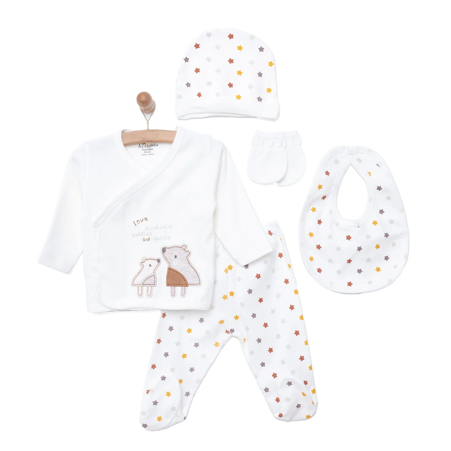 Aziz Bebe Suzene Embroidered 5 Piece Newborn Starter Set - Ecru