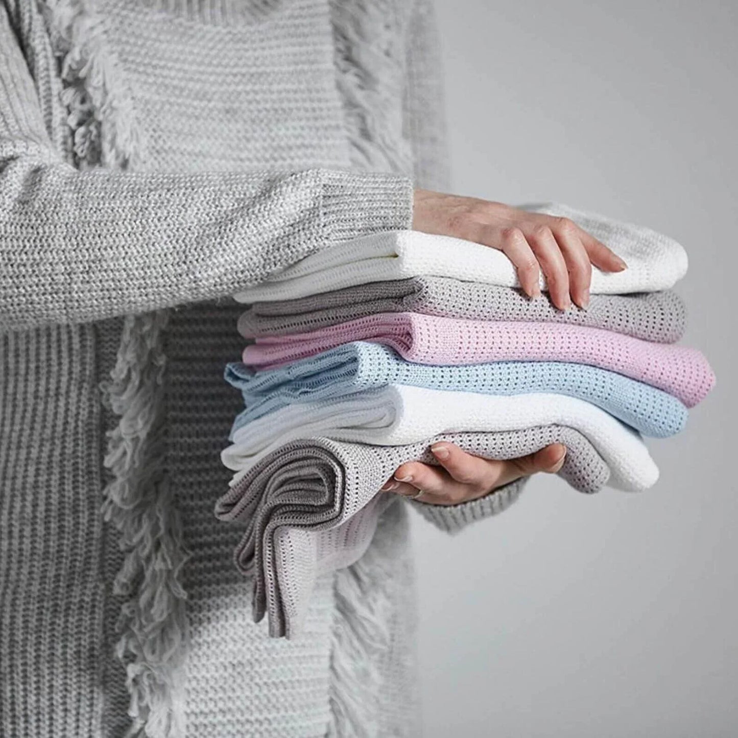 Bloomsbury Mill Organic Cotton Cellular Blankets Newborn Gift Set 2 pcs - Blue