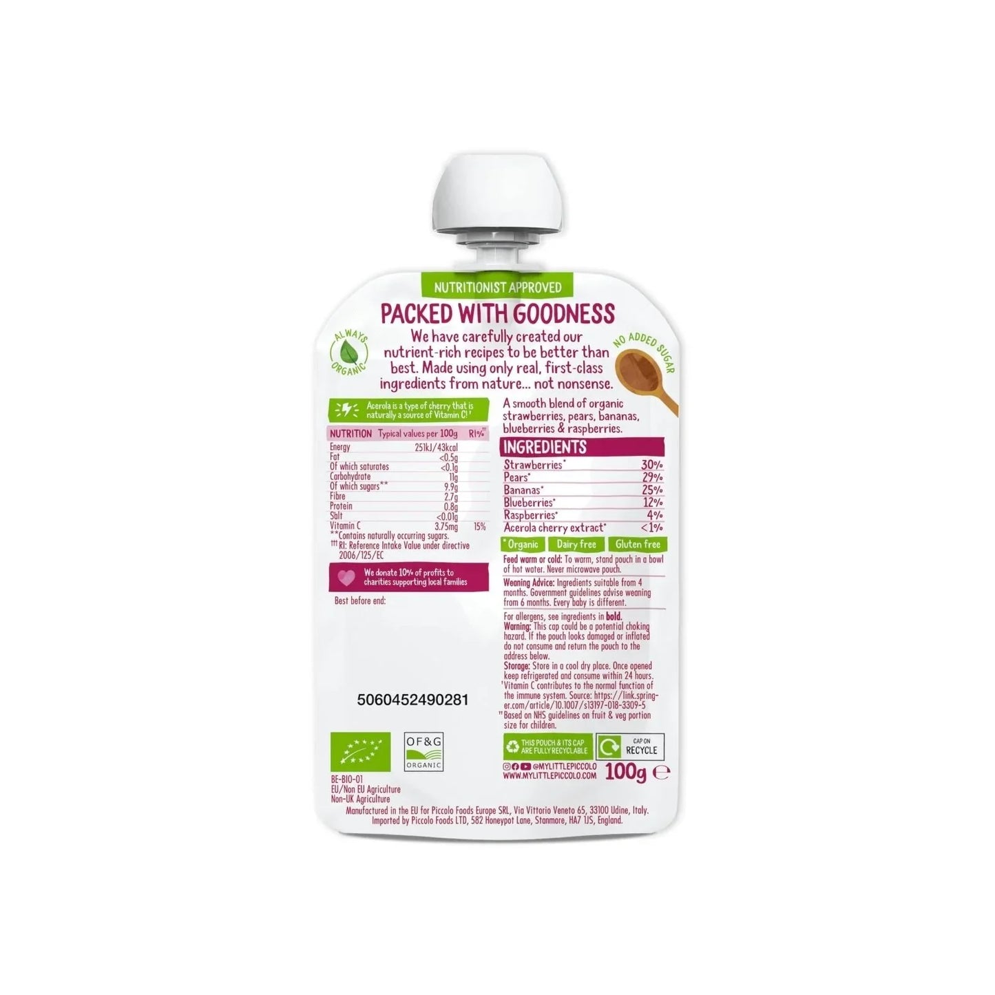 Piccolo Organic Blushing Berries Pear & Banana 4+ months 100g