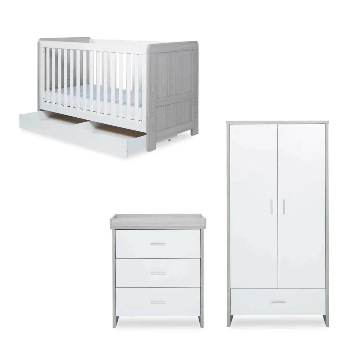 Ickle Bubba Pembrey Furniture Set Under Drawer Ash Grey & White 3 pcs - Premium Sprung Mattress