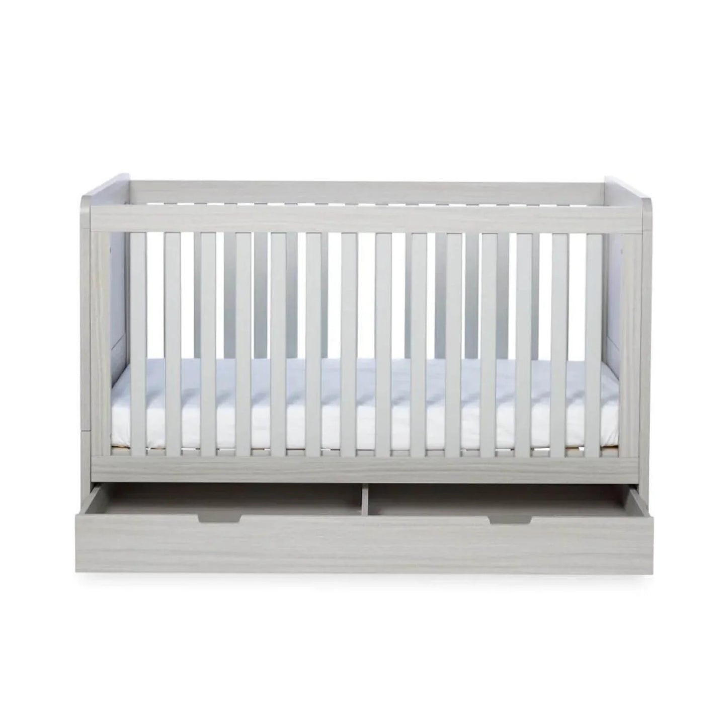 Ickle Bubba Pembrey Cot Bed & Under Drawer Ash Grey - Premium Sprung Mattress