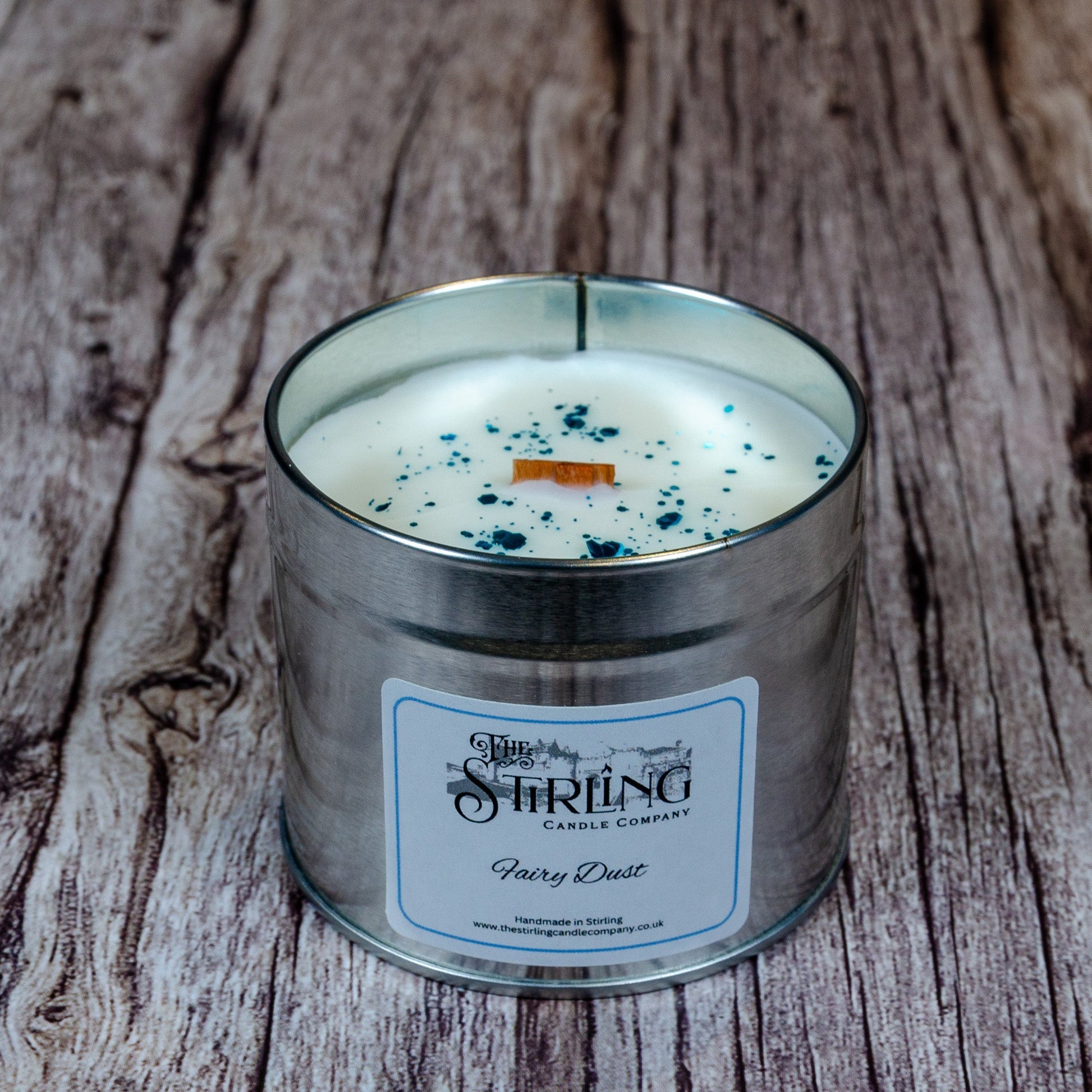 Fairy Dust - Travel Tin Candle - Wooden Wick - mezetto Shopify Collective The Stirling Candle Company