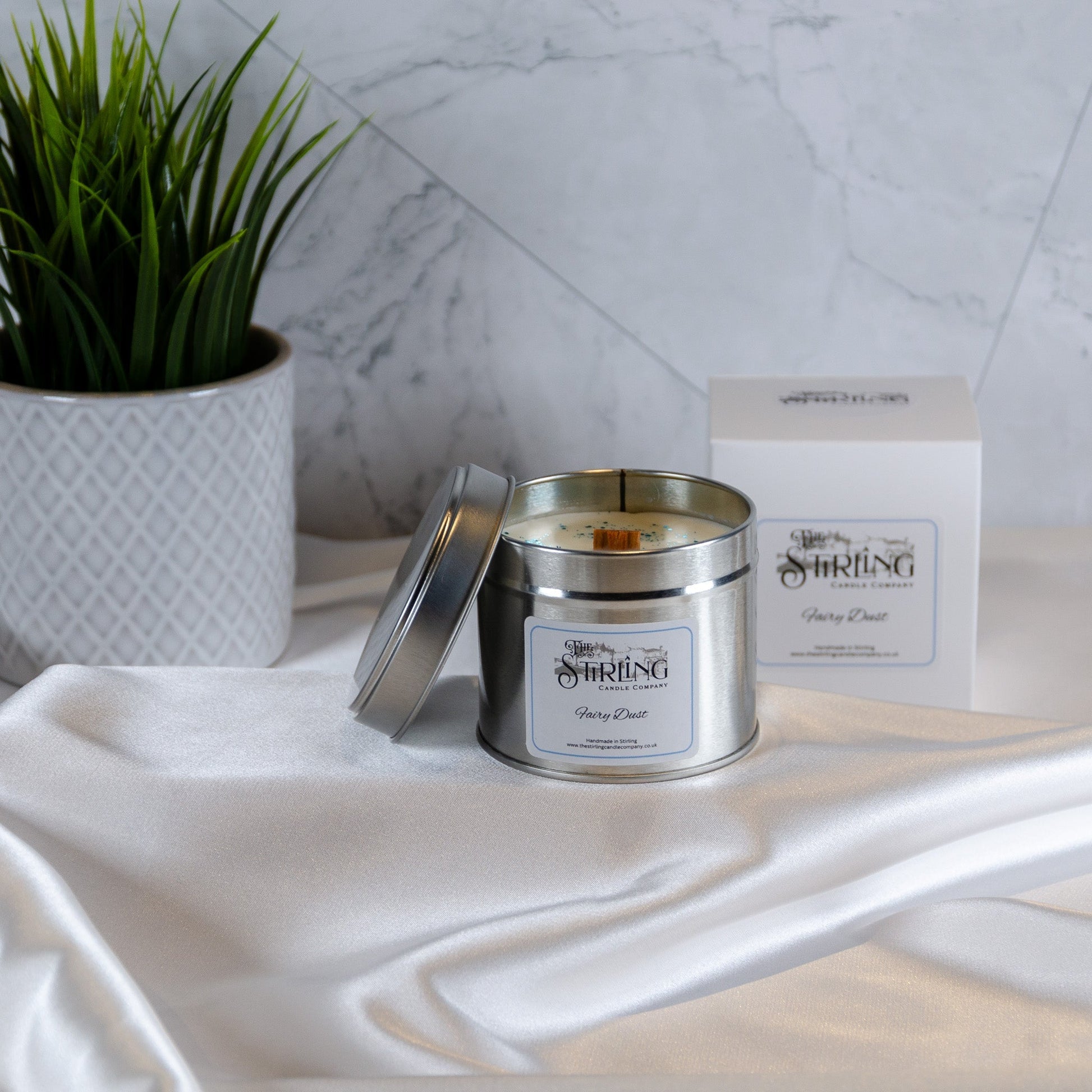 Fairy Dust - Travel Tin Candle - Wooden Wick - mezetto Shopify Collective The Stirling Candle Company
