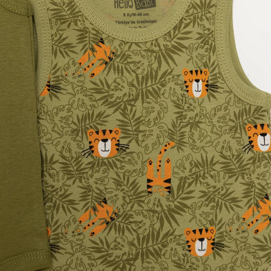 HelloBaby Boy 2-Pack Sleeveless Bodysuit - Khaki