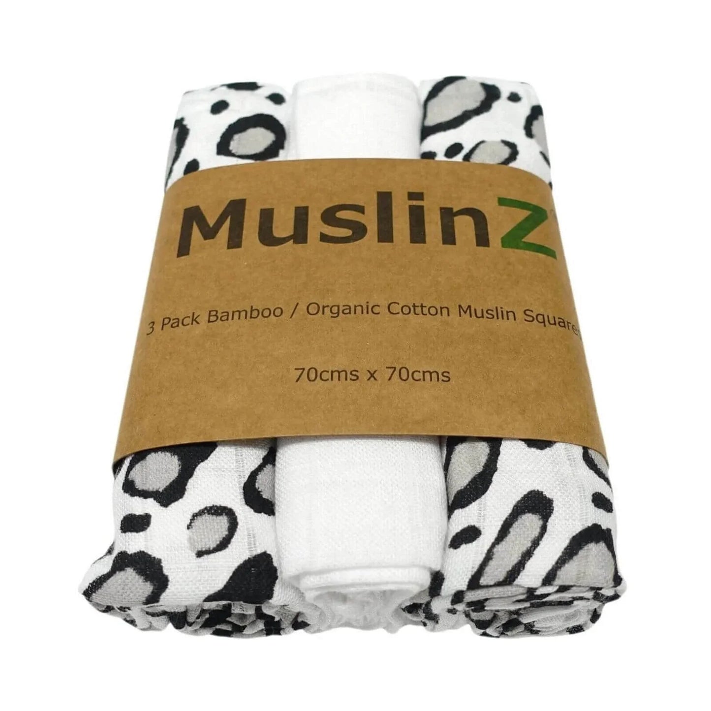 MuslinZ 3 Pack Bamboo/Organic Cotton Muslin Squares 70x70cm - Leopard