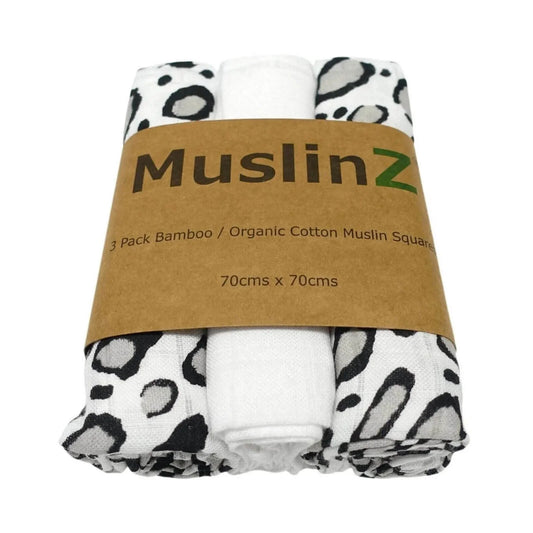 MuslinZ 3 Pack Bamboo/Organic Cotton Muslin Squares 70x70cm - Leopard
