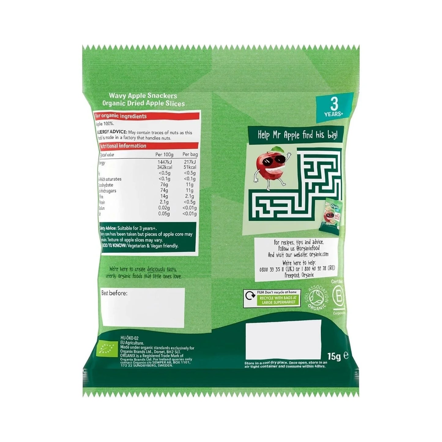 Organix Kids Wavy Apple Snackers 15g