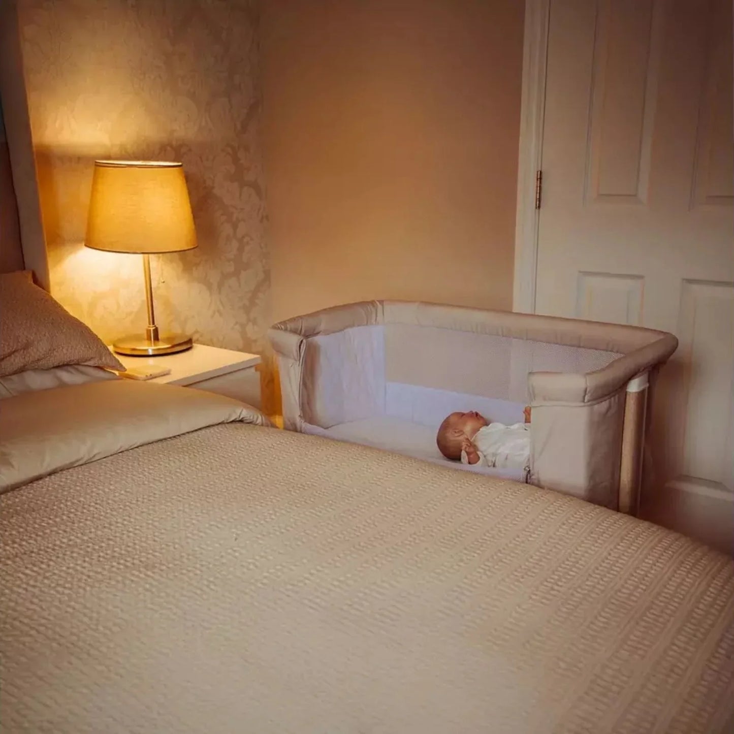 Red Kite Rockabye Bedside Crib - Oatmeal