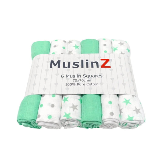 MuslinZ 6 Pack Muslin Squares 70x70cm - Mint