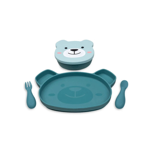 TUM TUM Silicone Weaning Bowl & Spoon Set Boris Bear - Blue