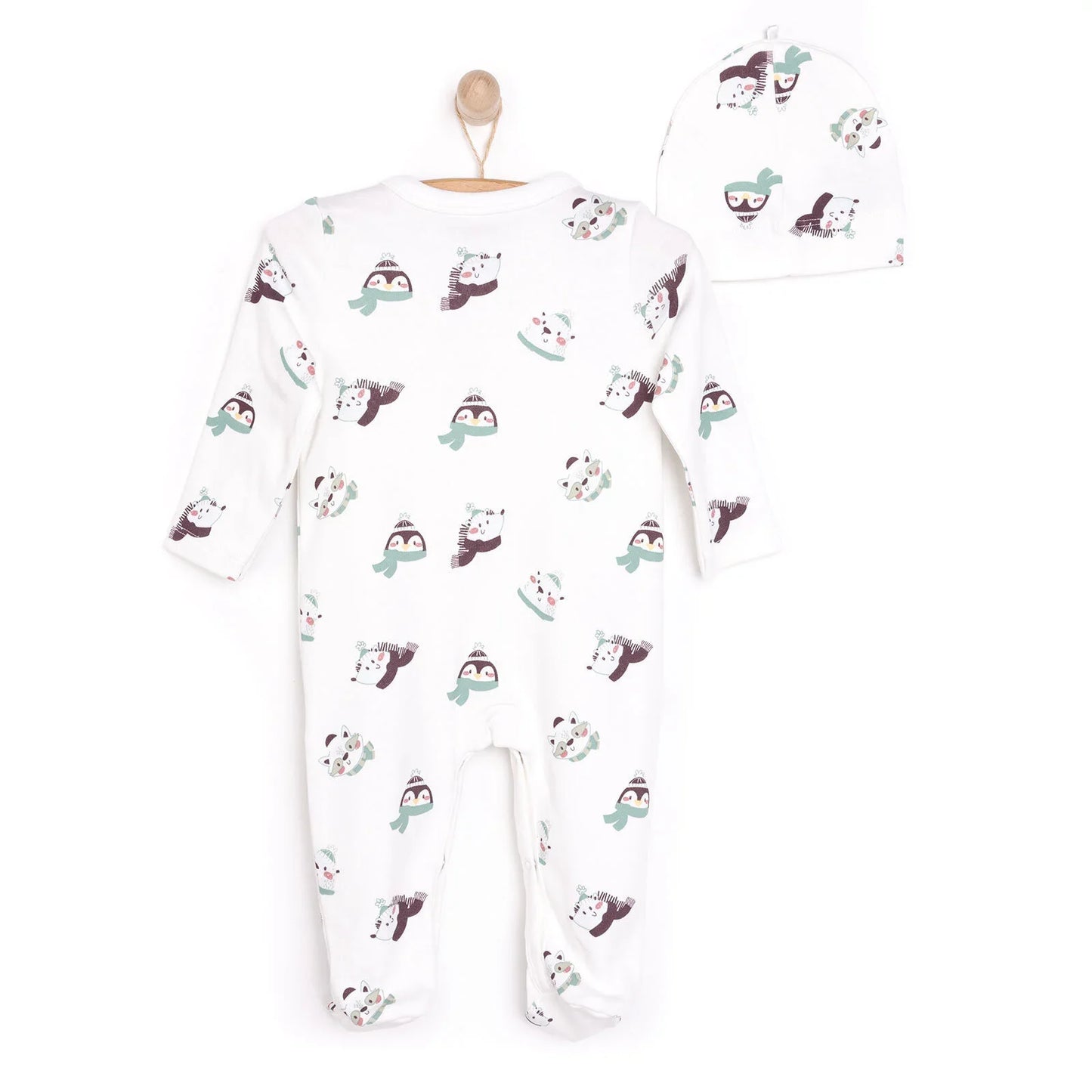 HelloBaby Footed Jumpsuit with Hat - Ecru