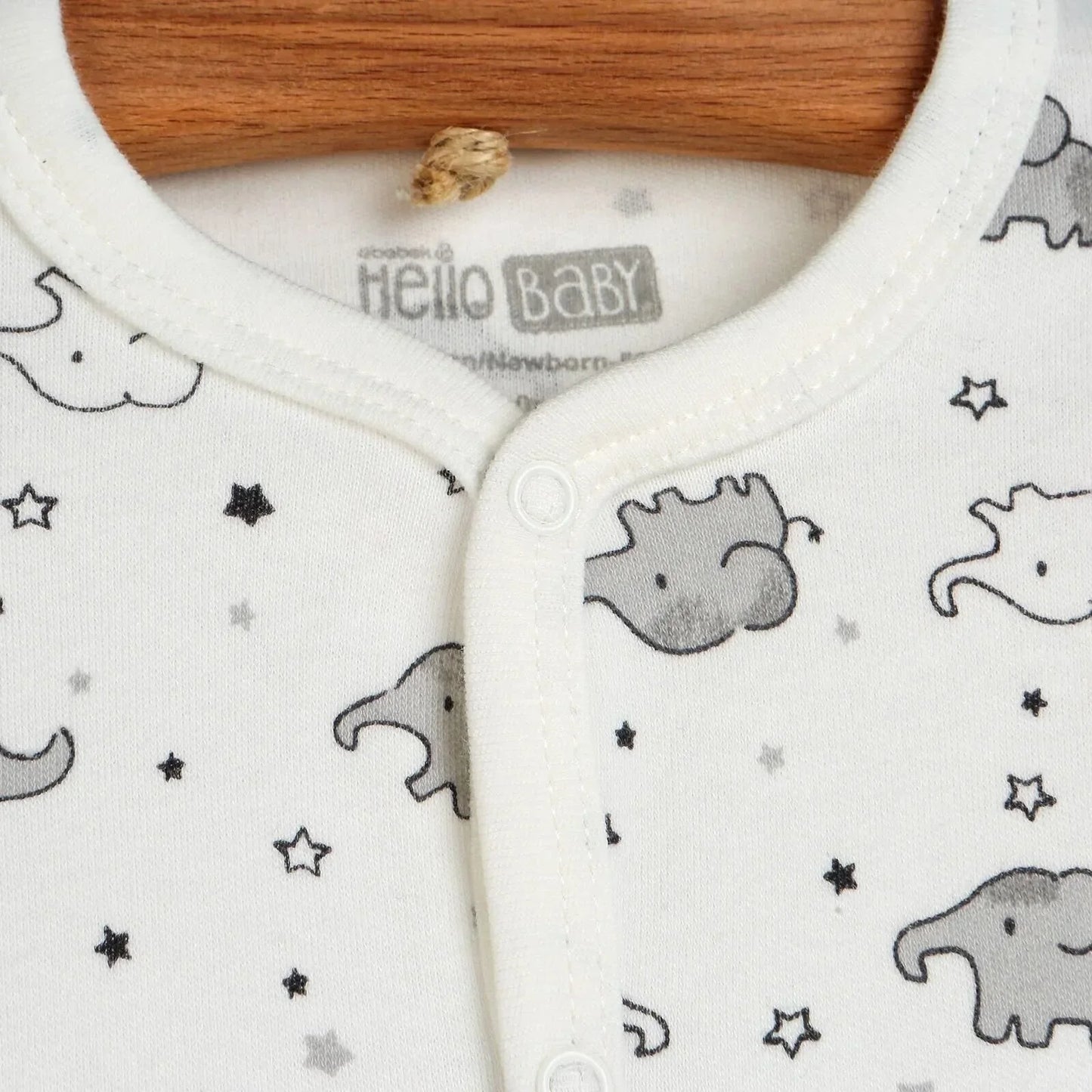 HelloBaby Newborn Baby Cute Elephant Romper Baby and Hat Set 3 pcs - Ecru