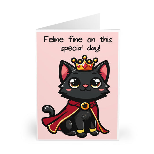 Feline Fine on This Special Day – Cute Black Cat Crown Card - mezetto KEOLIX KEOLIX