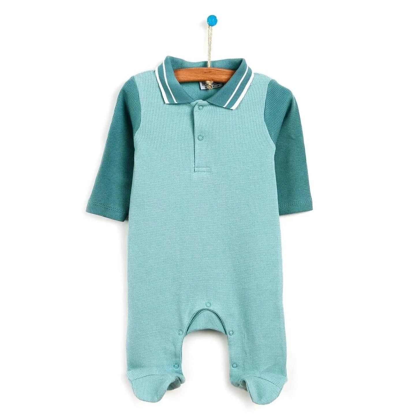 HelloBaby Newborn Polo Collar Romper - Light Blue