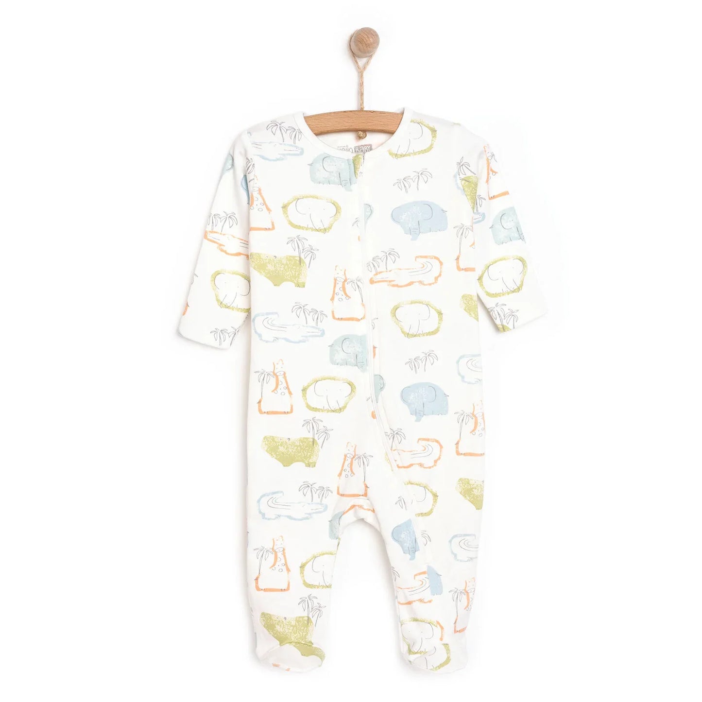 HelloBaby Newborn Boy Footed Jumpsuit - Ecru