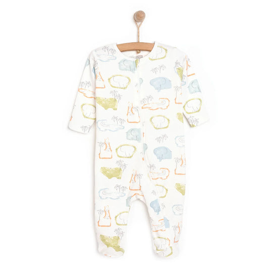 HelloBaby Newborn Boy Footed Jumpsuit - Ecru