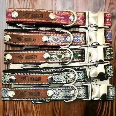Finnigan Small Dog Collar: Personalised Engraving & Designer Fabrics - mezetto